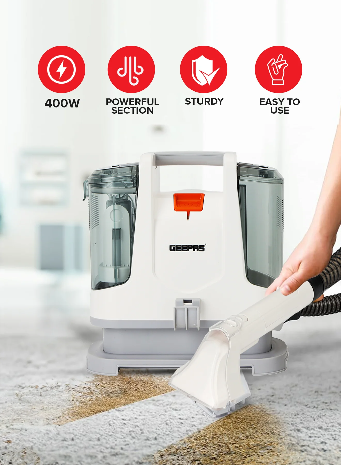 Geepas 400W Spot Cleaner – GSC19051 | Dual Tank | Compact & Lightweight - Image 3
