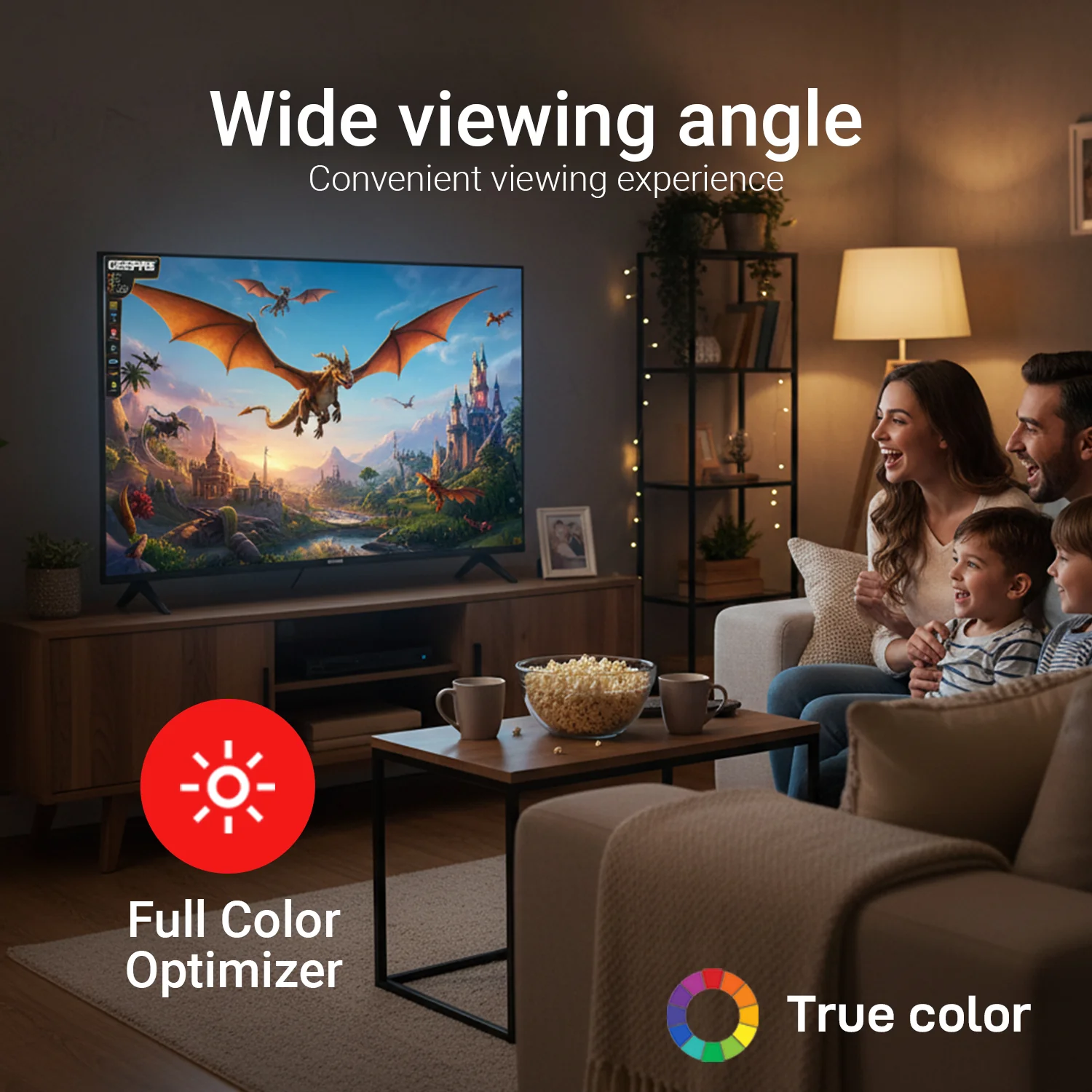 Geepas 43" Full HD Smart LED TV (GLED4324SFHD) with Android 14, HQ sound, frameless design, HDMI/USB ports, AV mode, and remote control. - Image 5