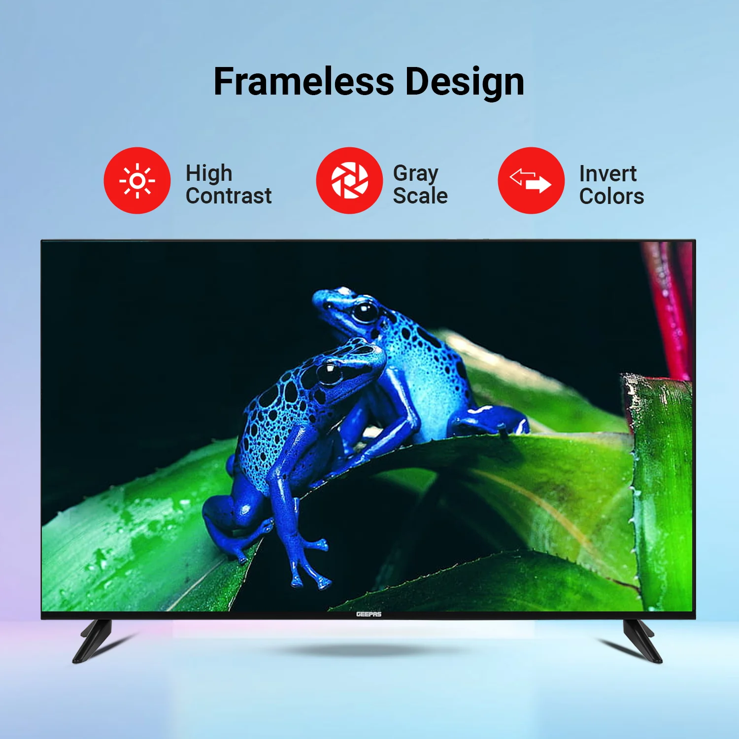 Geepas 43" Full HD Smart LED TV (GLED4324SFHD) with Android 14, HQ sound, frameless design, HDMI/USB ports, AV mode, and remote control. - Image 7