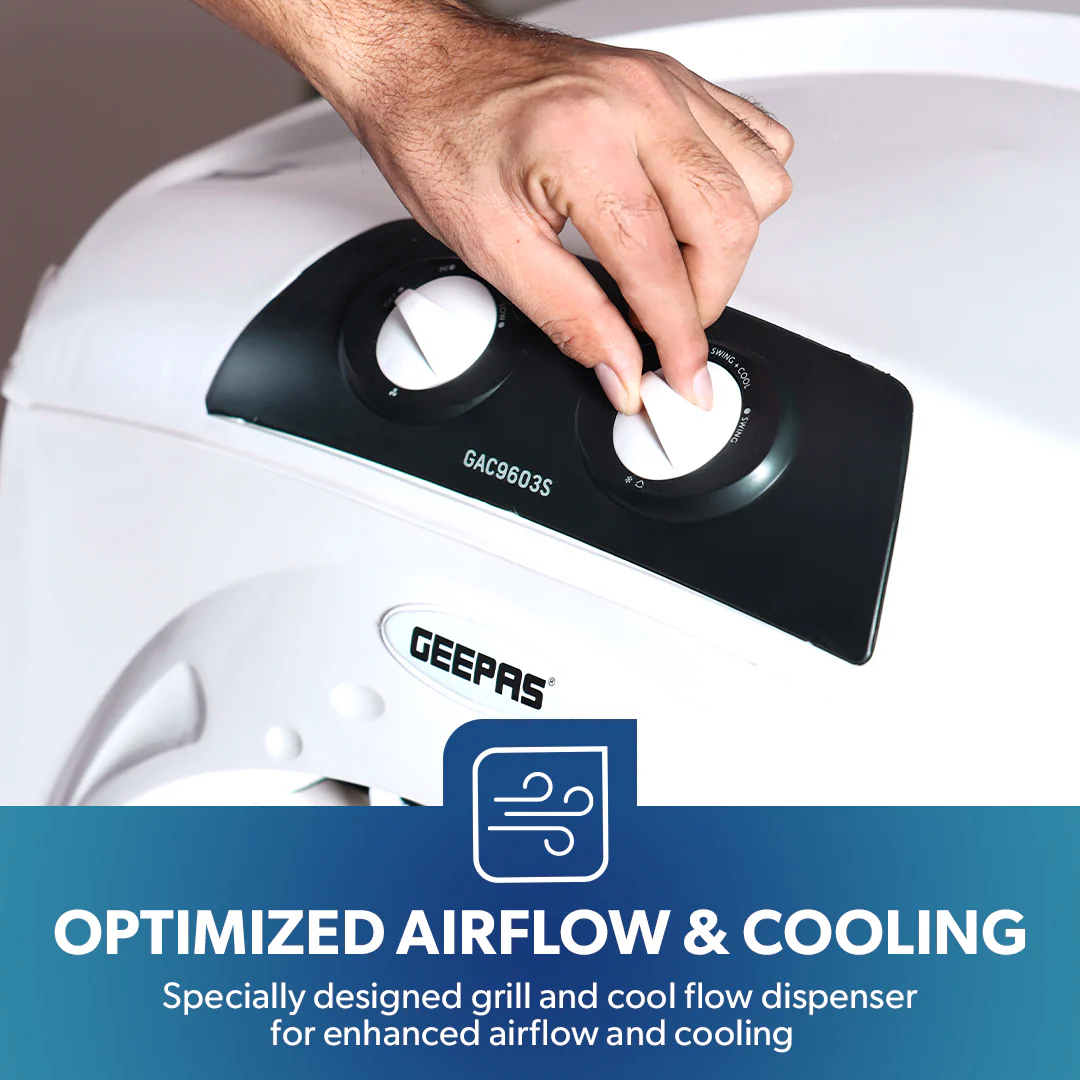 Geepas GAC9603 Air Cooler | 45L Large Capacity with Powerful Airflow | Efficient Honeycomb Cooling Pads| Adjustable Speed |  Water Level Indicator| 2 Years Warranty - Image 6