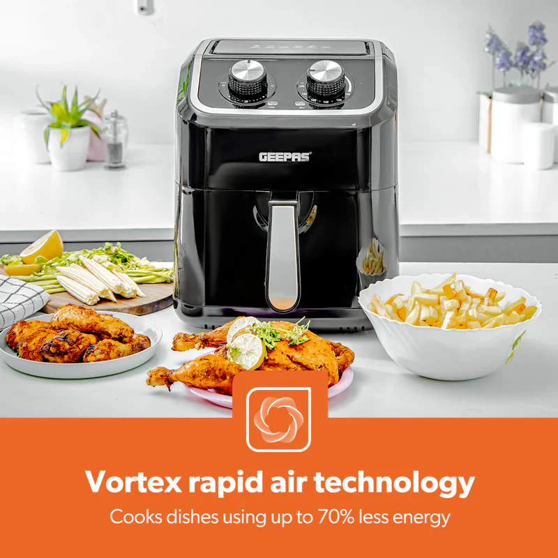 Geepas Air Fryer- GAF37528| 1600W, 5 L Capacity| Equipped with VORTX Air Frying Technology, Oil Free Cooking| Adjustable Timer and Temperature, 1-30 Minutes Timer - Image 3