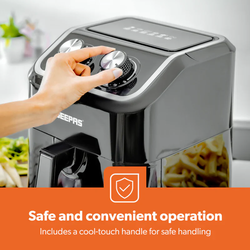 Geepas Air Fryer- GAF37528| 1600W, 5 L Capacity| Equipped with VORTX Air Frying Technology, Oil Free Cooking| Adjustable Timer and Temperature, 1-30 Minutes Timer - Image 5