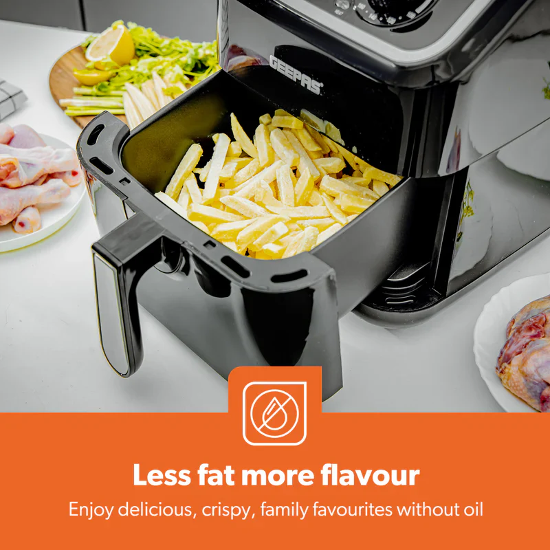 Geepas Air Fryer- GAF37528| 1600W, 5 L Capacity| Equipped with VORTX Air Frying Technology, Oil Free Cooking| Adjustable Timer and Temperature, 1-30 Minutes Timer - Image 6