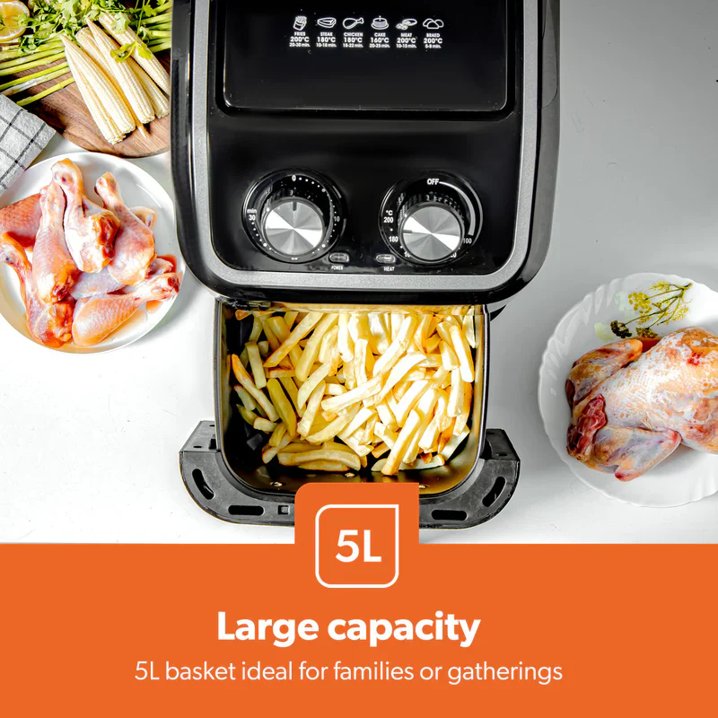 Geepas Air Fryer- GAF37528| 1600W, 5 L Capacity| Equipped with VORTX Air Frying Technology, Oil Free Cooking| Adjustable Timer and Temperature, 1-30 Minutes Timer - Image 8