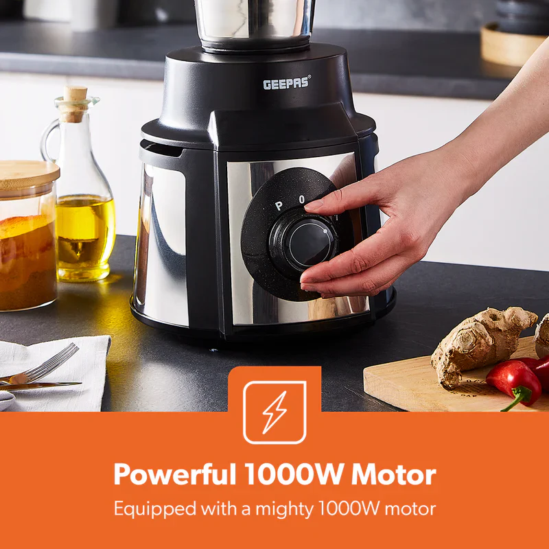 Geepas 5-in-1 Mixer Grinder GSB5457N | 1000W  Copper Motor| Stainless Steel Jars| Modern Design| Durable Body| Sharp Blades| 1.5L| 1.0L & 450ml Jars| 2 Years Warranty - Image 3