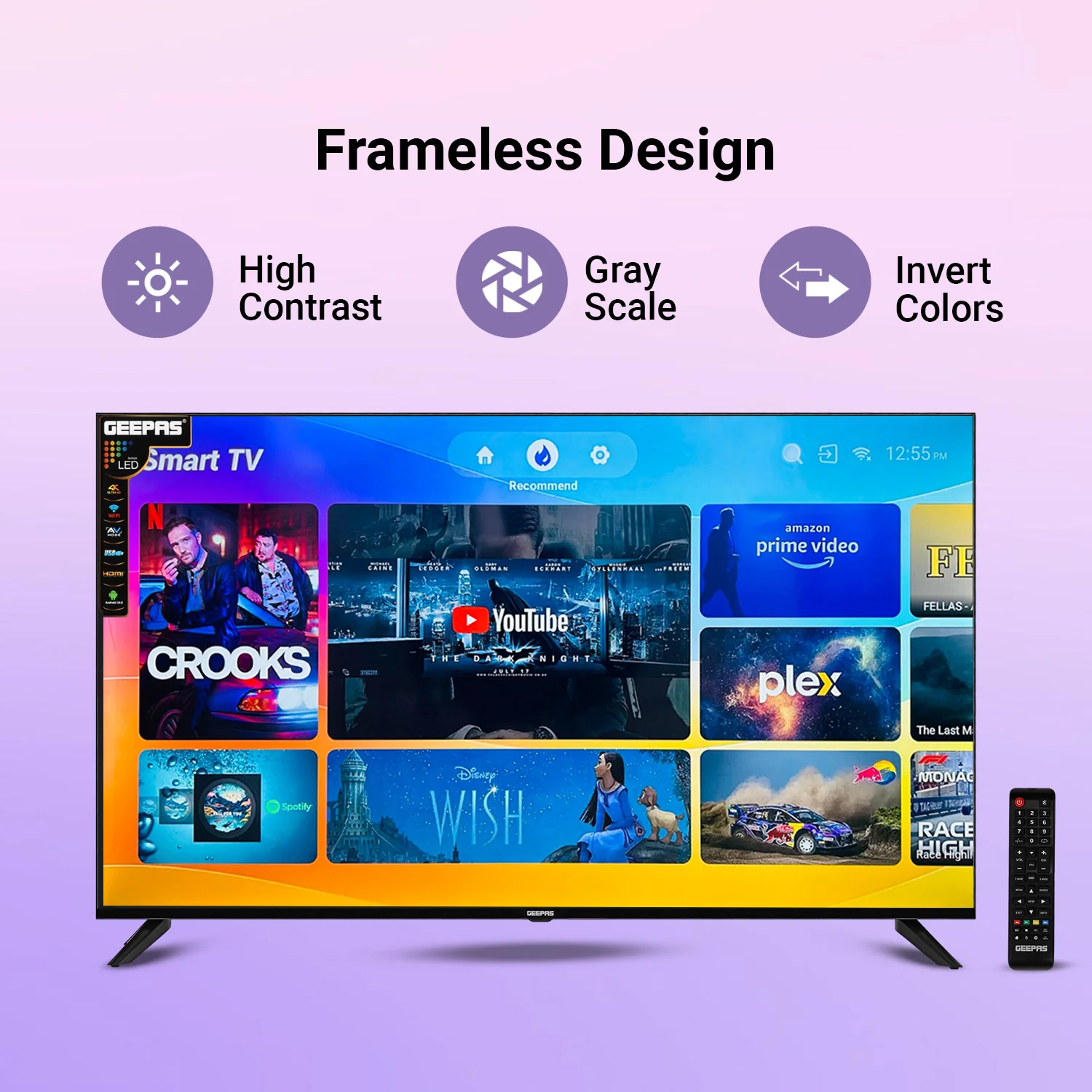 Geepas 50" Ultra HD LED TV- GLED5029TSUHD/ Smart Design| Frameless| Android 14| HDMI and USB Ports/ Full Color Optimizer| Brightness Contrast| Energy Saving Technology - Image 6