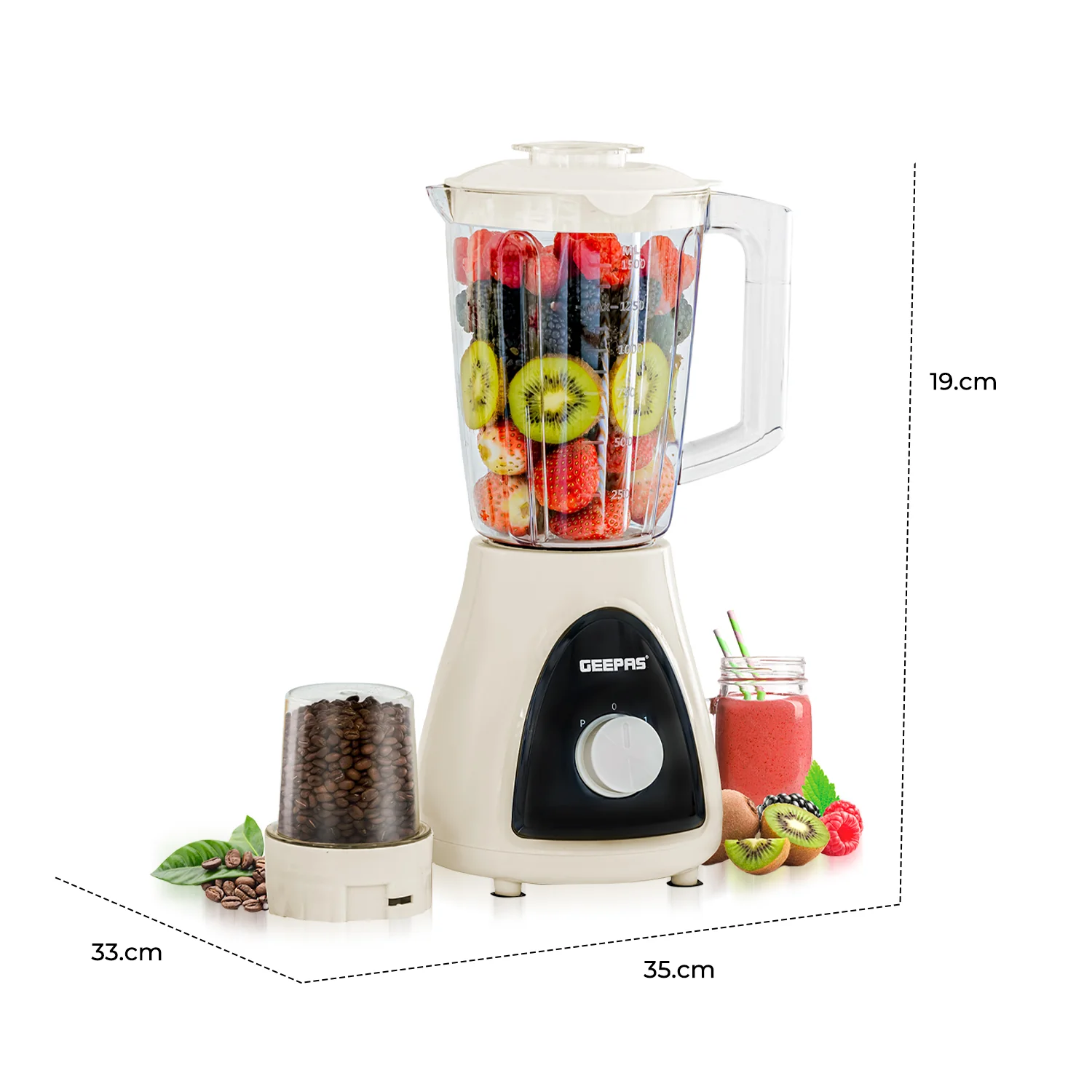 Geepas GSB5485 500W 2 in 1 Blender - Stainless Steel Blades, 2 Speed Control with Pulse | Overheat Protection| Ice Crusher, Chopper, Coffee Grinder & More - Image 8
