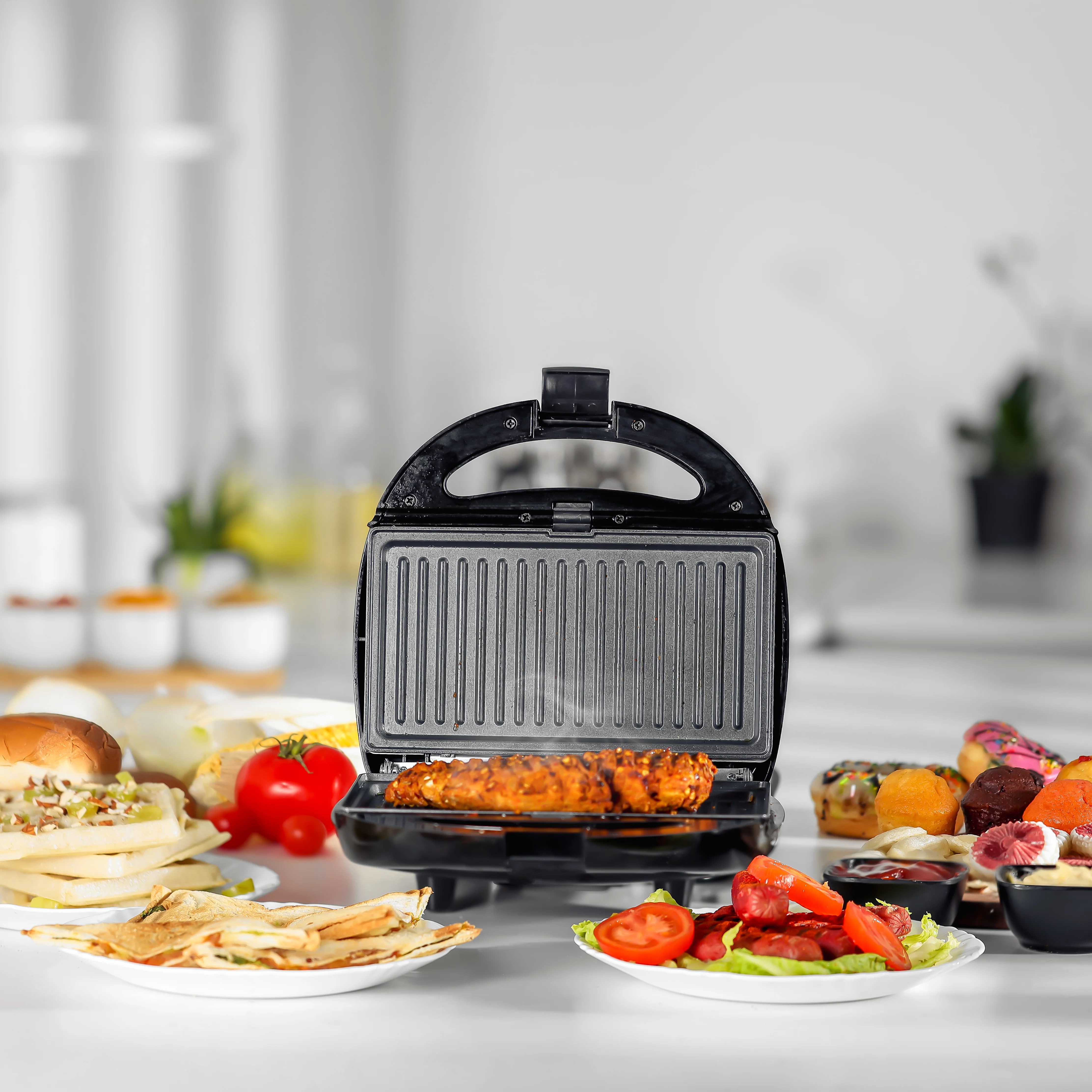 Geepas 6-in-1 Multi-Snacks Maker GST5364 | 850W Power |Interchangeable Non-Stick Plates for Waffle, Donut, Sandwich, Biscuit, Grill & Nut Making | 2-Year Warranty - Image 3