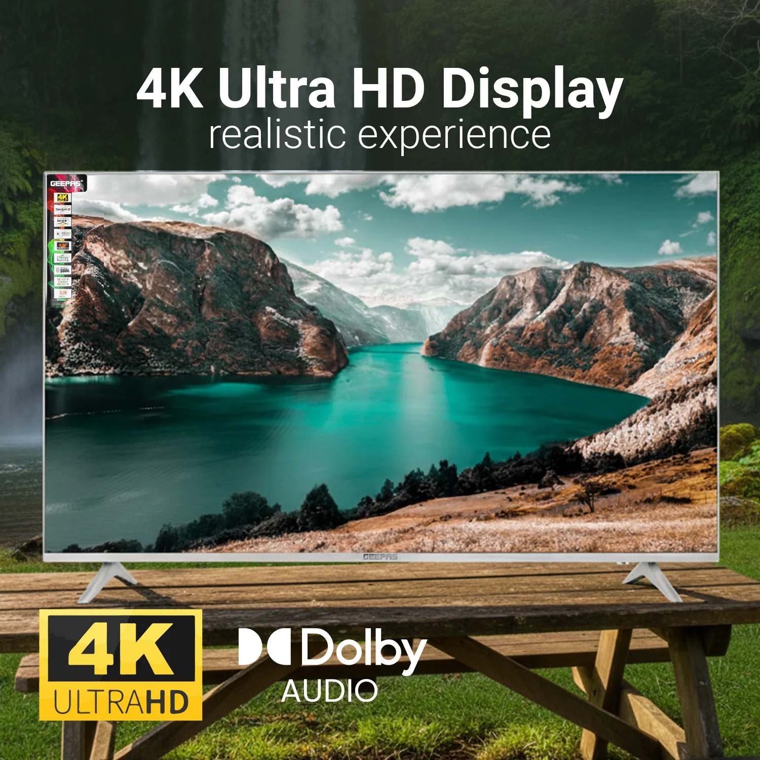 Geepas 65" Ultra HD LED TV- GLED6569SWUHD/ Gaming Supported, User Friendly with Voice Assistant/ with Remote Control, HDMI and USB Ports/ Bluetooth, App Store, Apple AirPlay/ Slim Design - Image 4
