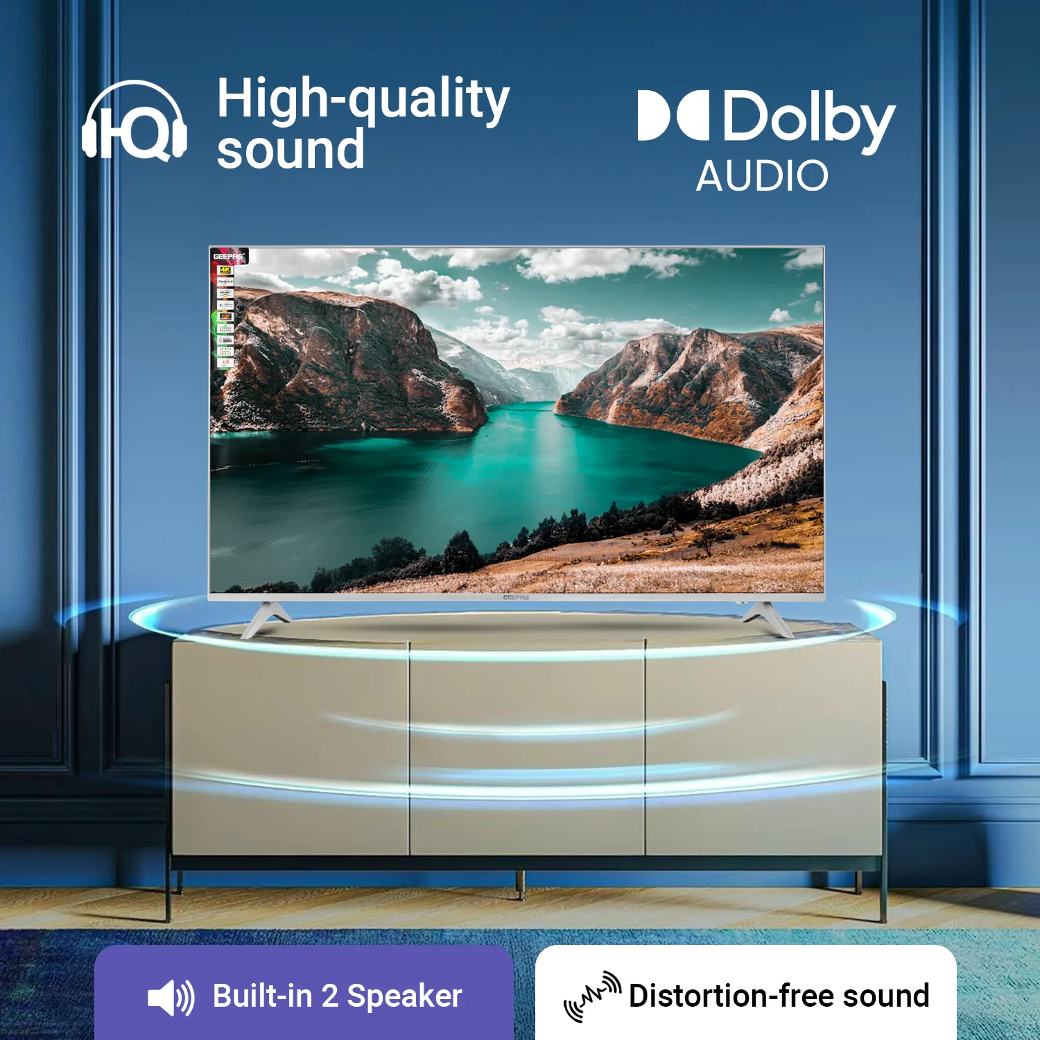 Geepas 65" Ultra HD LED TV- GLED6569SWUHD/ Gaming Supported, User Friendly with Voice Assistant/ with Remote Control, HDMI and USB Ports/ Bluetooth, App Store, Apple AirPlay/ Slim Design - Image 6