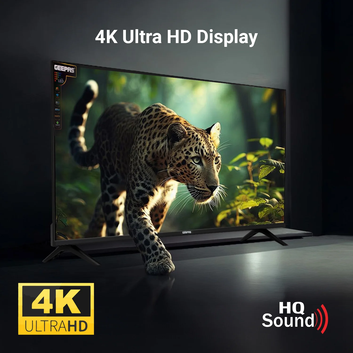 Geepas GLED6538SEUHD 65 Inch Ultra HD Smart LED TV | 4K UHD Frameless Display| HDR| HDMI| USB Connectivity| Smart Apps| HQ Sound |  Remote Control| 2x8W Audio Output - Image 3