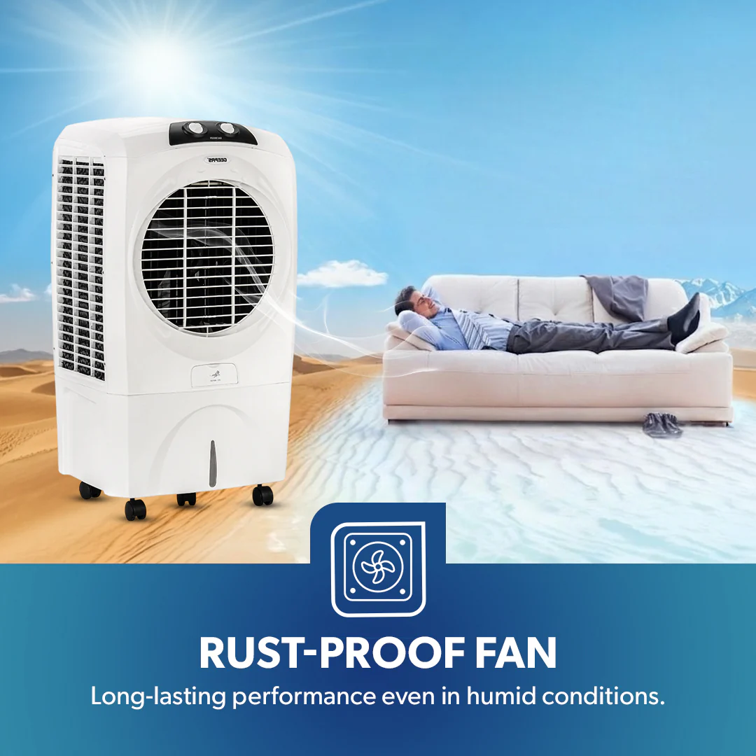 Geepas GAC9602 Air Cooler | 70L Large Water Tank| 150W Power Consumption| Efficient Honeycomb Cooling Pads| Rust Proof Fan| High Airflow Performance| 2 Years Warranty - Image 5
