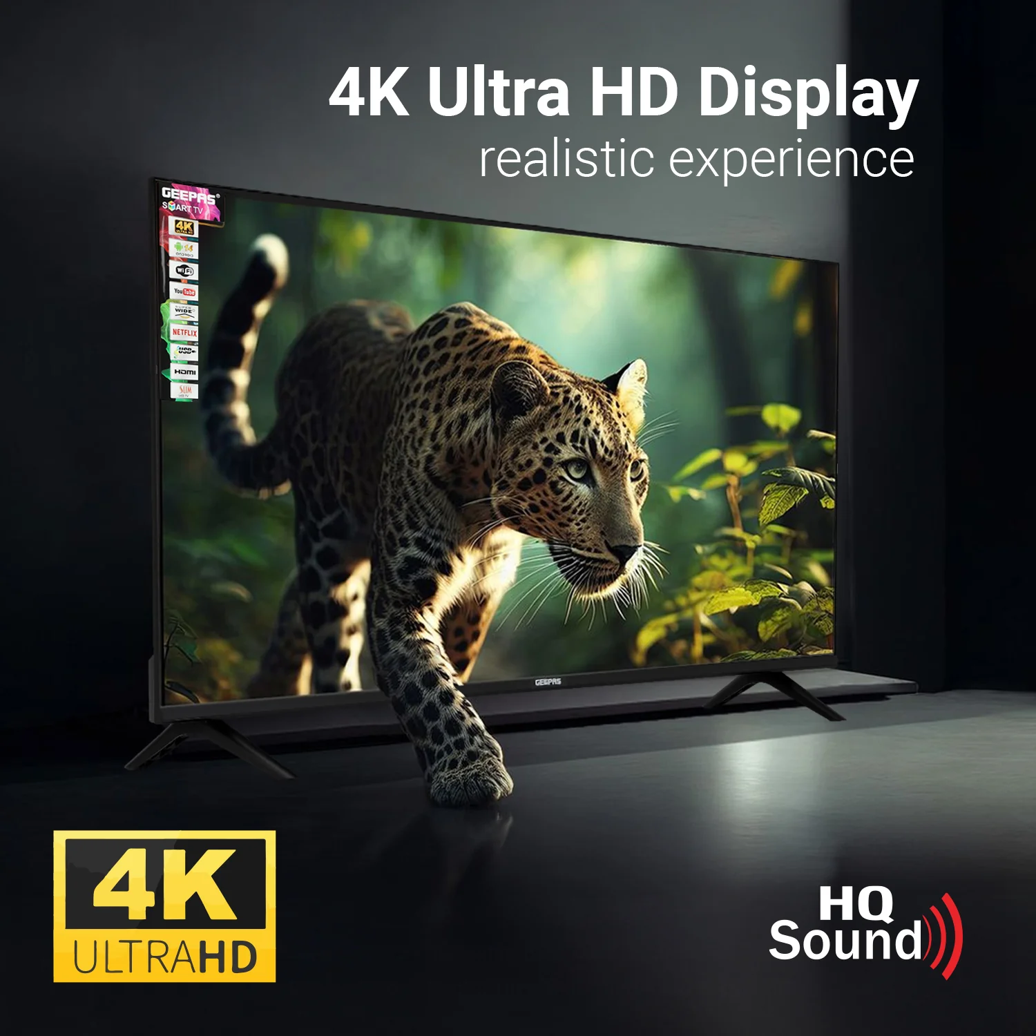 Geepas 75" Smart TV- GLED7523SXUHD| VIDAA Powered, DOLBY Digital, 4K Ultra HD, Smart TV| HDMI & USB Ports|  Pre-Installed Apps, Wi-Fi and Screen Sharing, Dolby Digital - Image 2