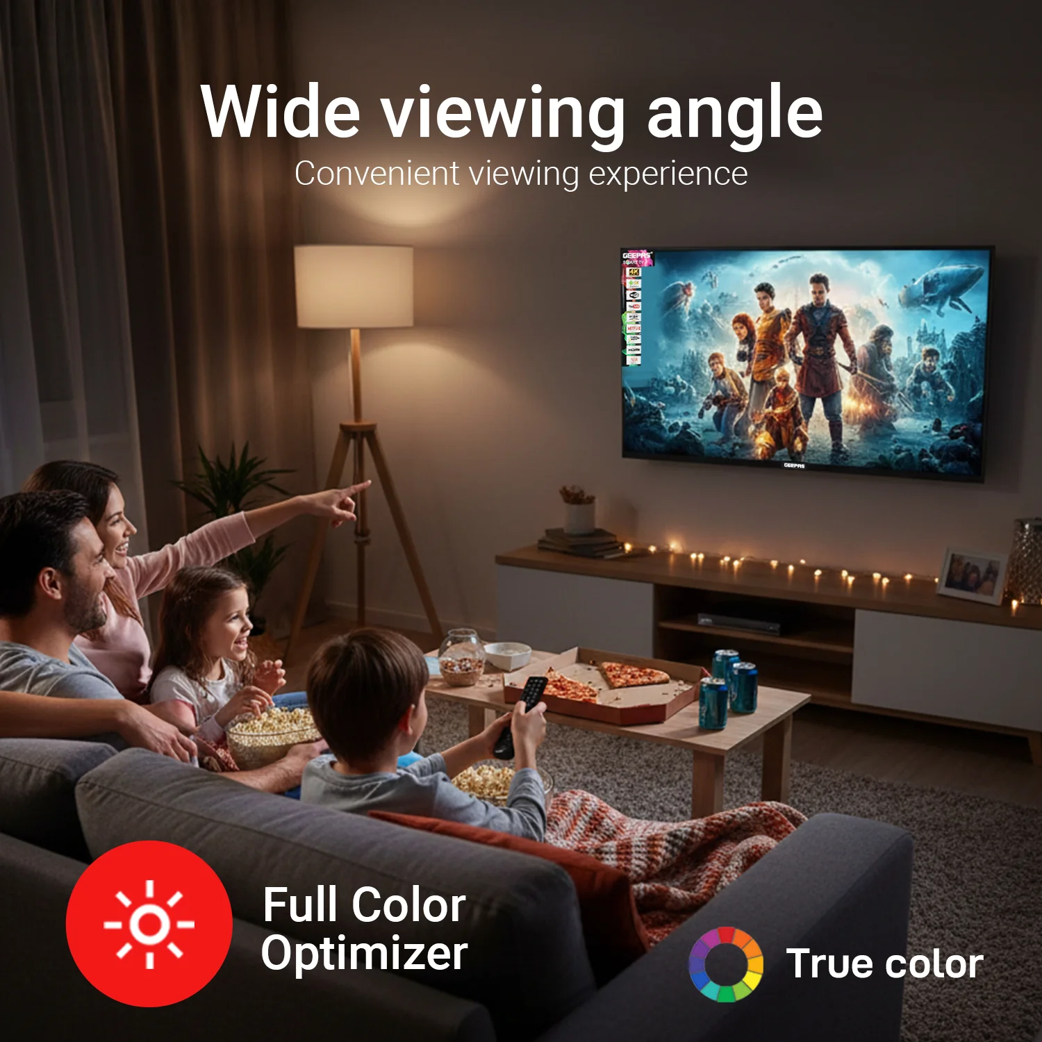 Geepas 75" Smart TV- GLED7523SXUHD| VIDAA Powered, DOLBY Digital, 4K Ultra HD, Smart TV| HDMI & USB Ports|  Pre-Installed Apps, Wi-Fi and Screen Sharing, Dolby Digital - Image 6