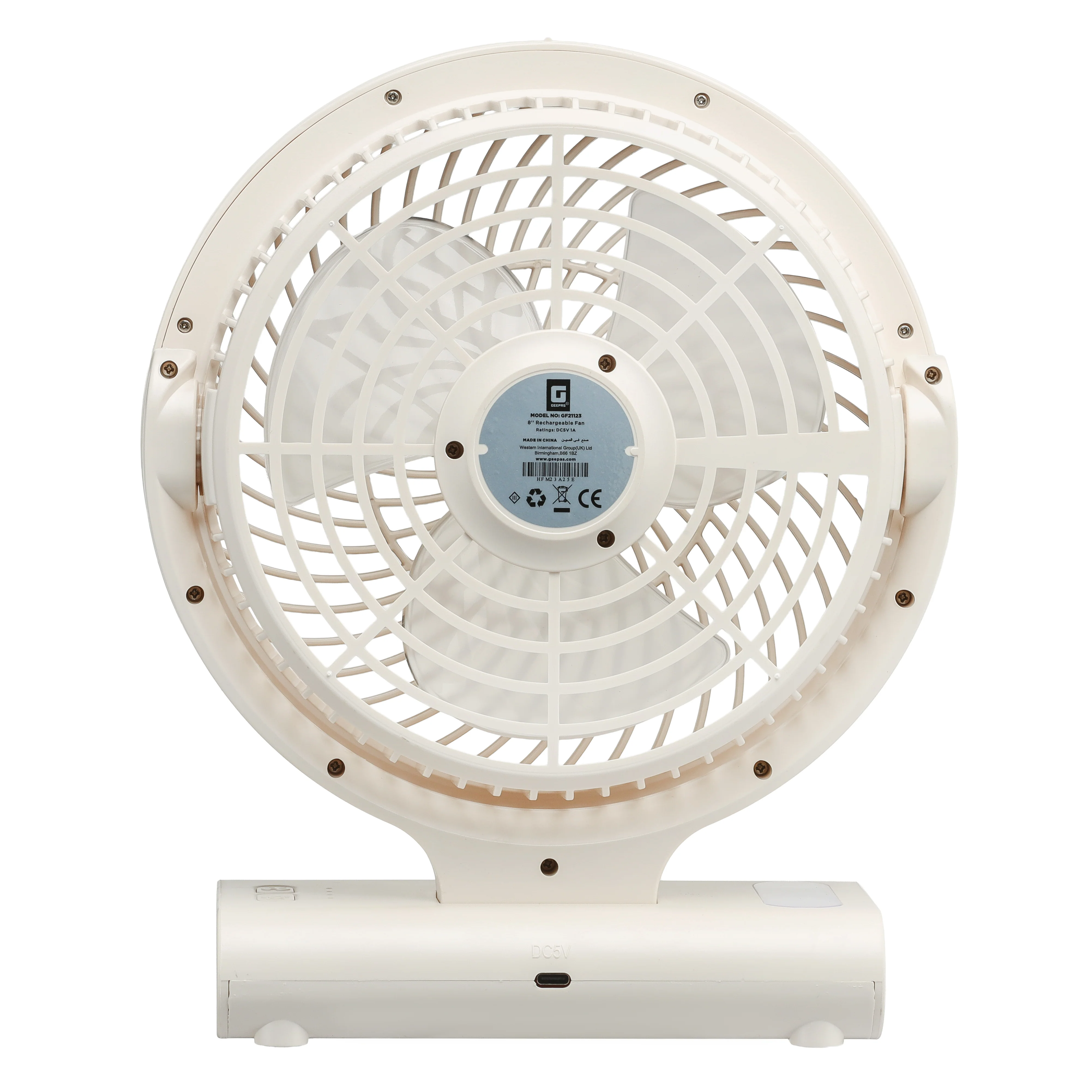 Geepas 8" Rechargeable Fan GF21123 | Up to 10H Working Time, LED Light, AC/DC Function, Smart Indicators & Overcharge Protection | Ideal for Home & Office, 2Year Warranty - Image 6