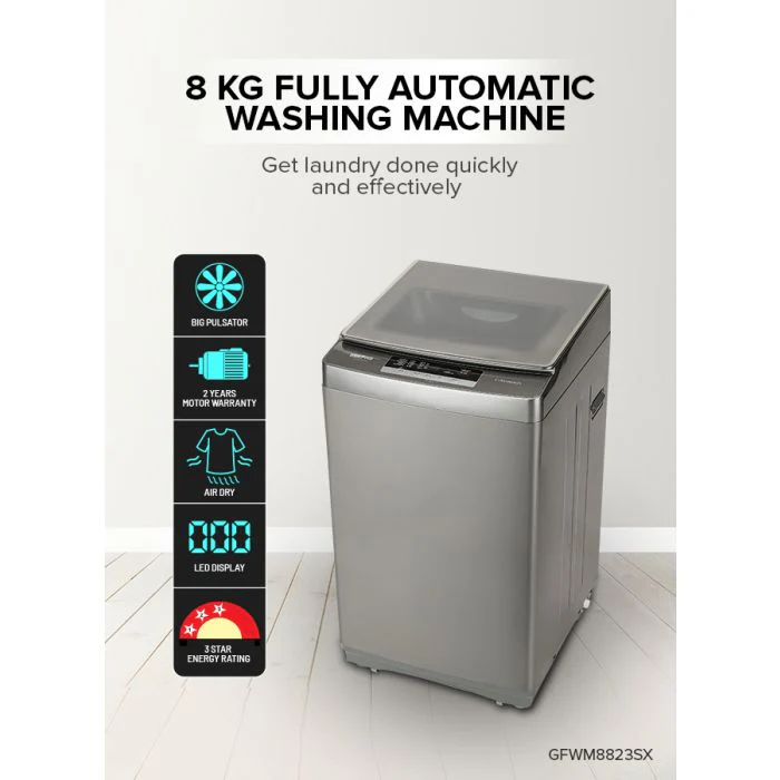 Geepas GFWM8823SX Fully Automatic Top Load Washing Machine | 8kg Capacity| 450W Wash Power| 8 Wash Programs| Diamond Drum| LED Display| Safety Lock| 1-Year Warranty - Image 3