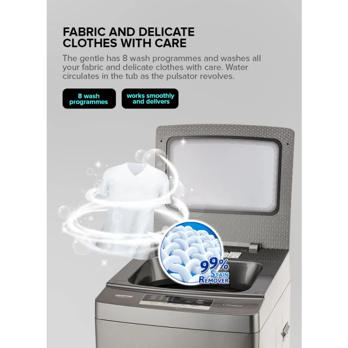 Geepas GFWM8823SX Fully Automatic Top Load Washing Machine | 8kg Capacity| 450W Wash Power| 8 Wash Programs| Diamond Drum| LED Display| Safety Lock| 1-Year Warranty - Image 5