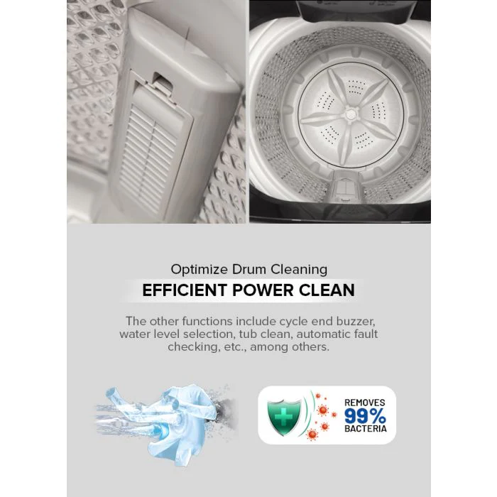 Geepas GFWM8823SX Fully Automatic Top Load Washing Machine | 8kg Capacity| 450W Wash Power| 8 Wash Programs| Diamond Drum| LED Display| Safety Lock| 1-Year Warranty - Image 7