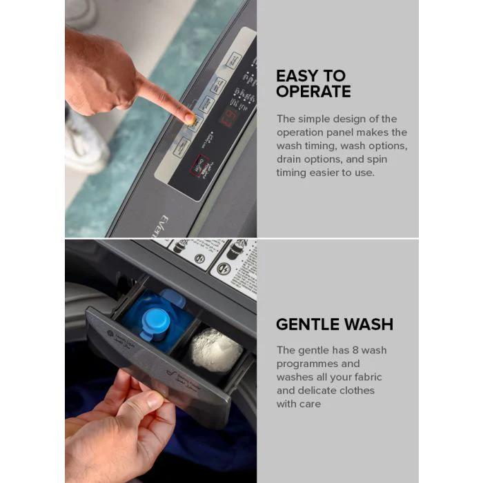 Geepas GFWM8823SX Fully Automatic Top Load Washing Machine | 8kg Capacity| 450W Wash Power| 8 Wash Programs| Diamond Drum| LED Display| Safety Lock| 1-Year Warranty - Image 8