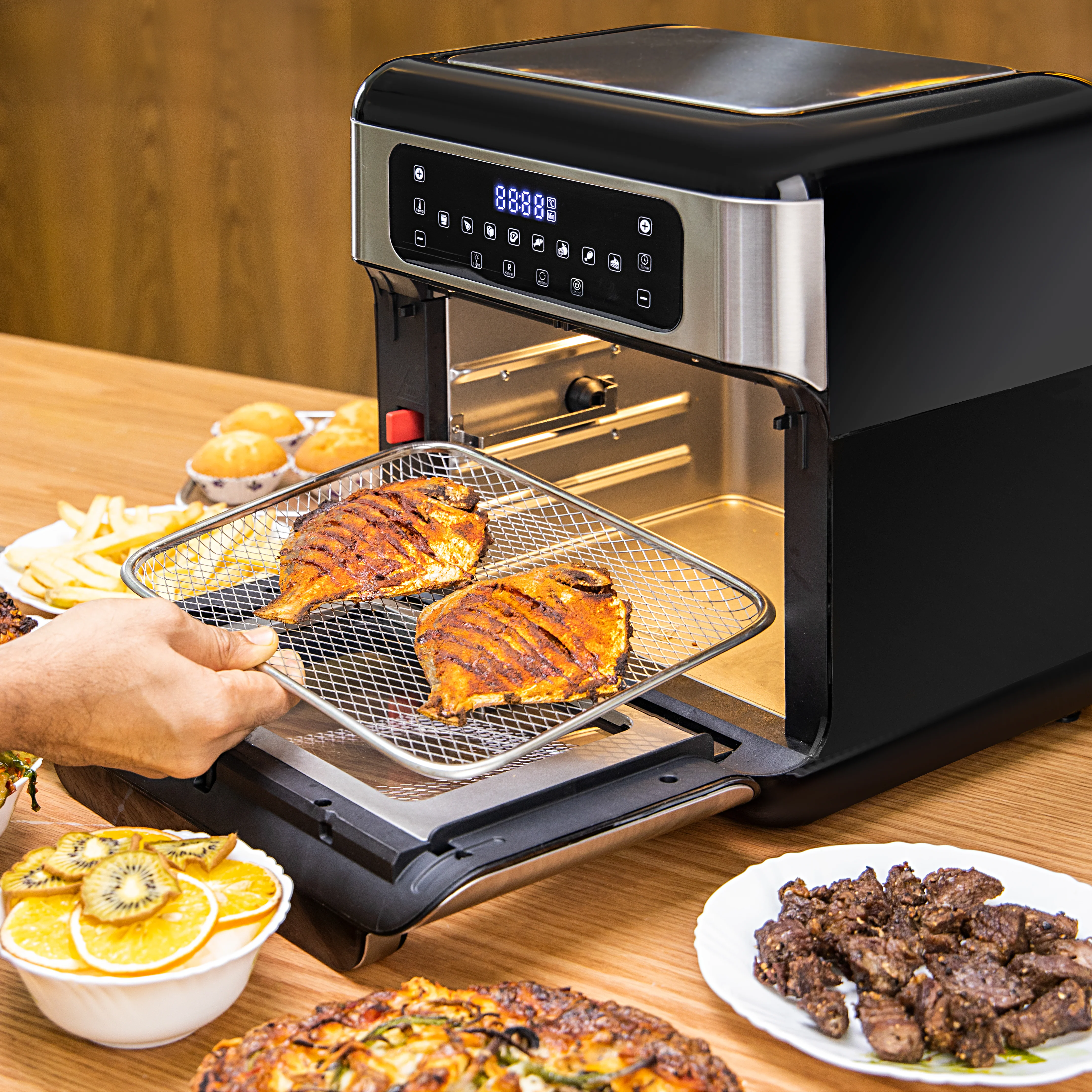 Geepas 1500W Air Fryer Oven Digital 9-in-1 Convection Air Fryer -Toaster Oven Combo Rotisserie & Dehydrator |  Oil-Free Countertop Oven | 90 min Timer |2 Years Warranty - Image 4