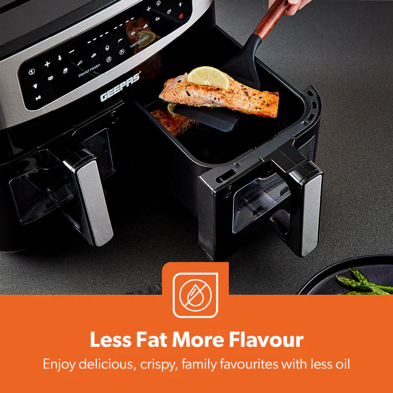 Geepas 9 L Dual Basket Digital Air Fryer- GAF37525UK| Equipped with VORTEX Air Frying Technology, Oil Free Cooking| LED Display with Touch Screen, 10 Preset Cooking Modes - Image 5
