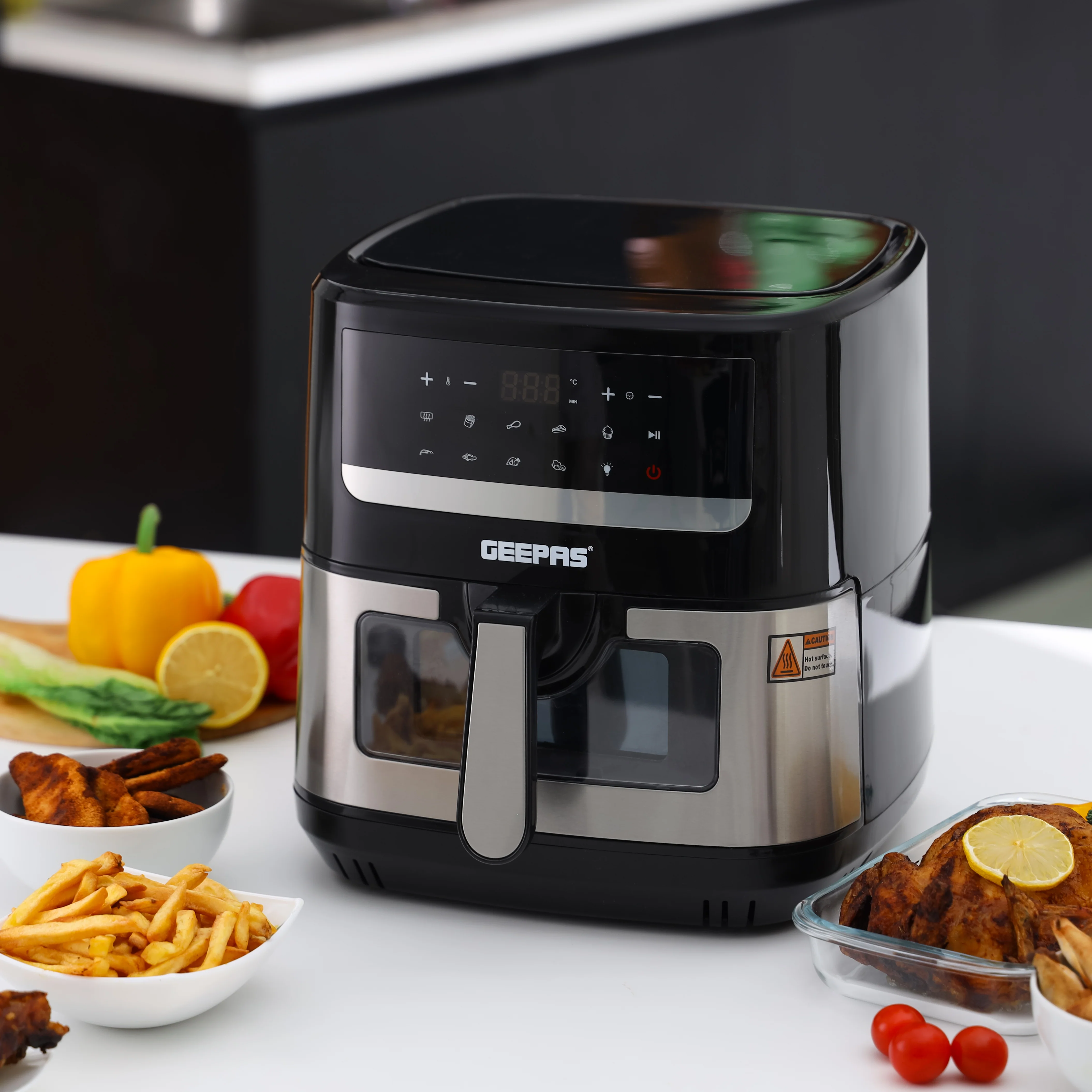 Geepas Double Heating Digital Air Fryer GAF37543 | 7.5L Capacity| Vortex Frying Technology| 1–60 Min Timer| 50–200°C Temperature| 9 Preset Programs| 2 Years Warranty - Image 2
