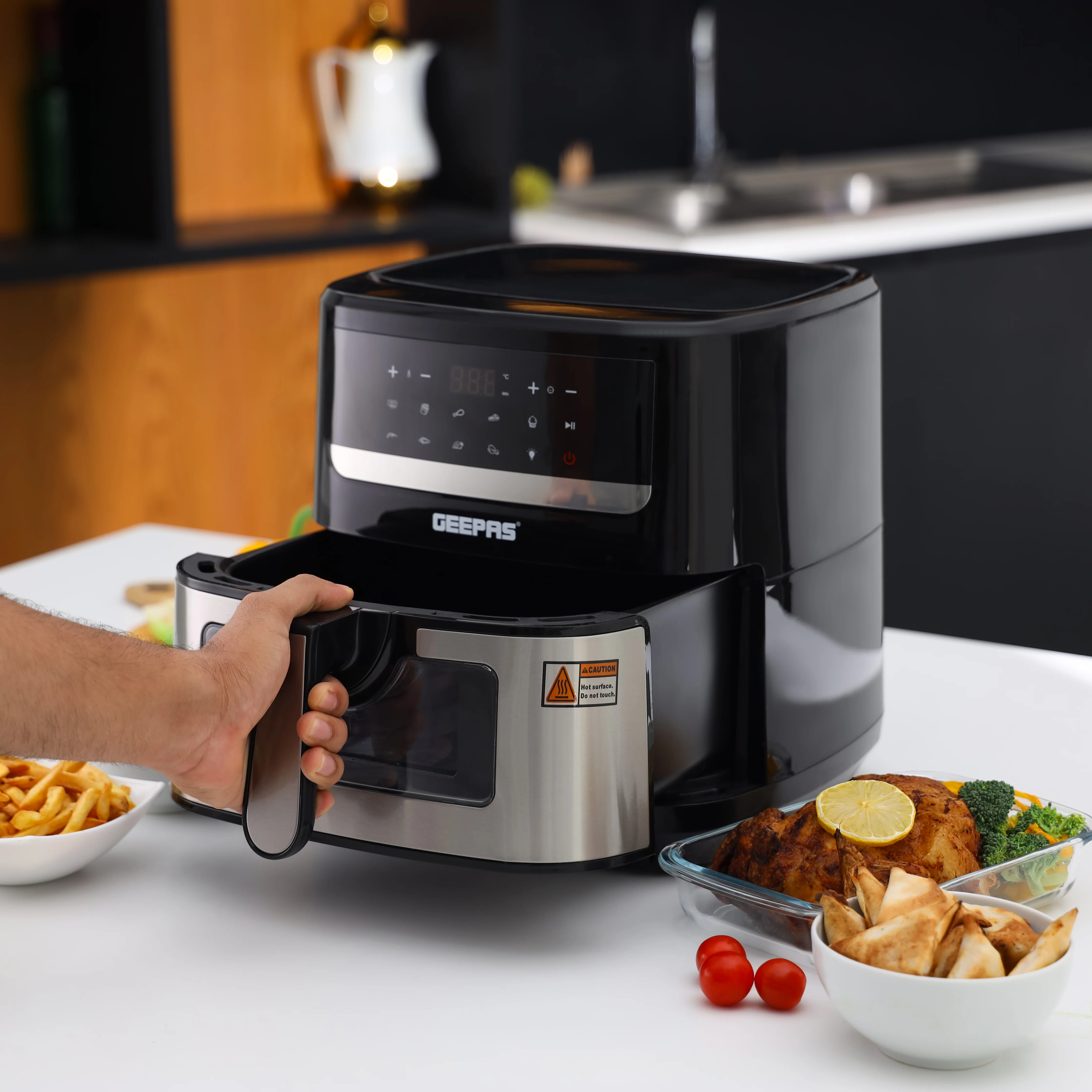 Geepas Double Heating Digital Air Fryer GAF37543 | 7.5L Capacity| Vortex Frying Technology| 1–60 Min Timer| 50–200°C Temperature| 9 Preset Programs| 2 Years Warranty - Image 4
