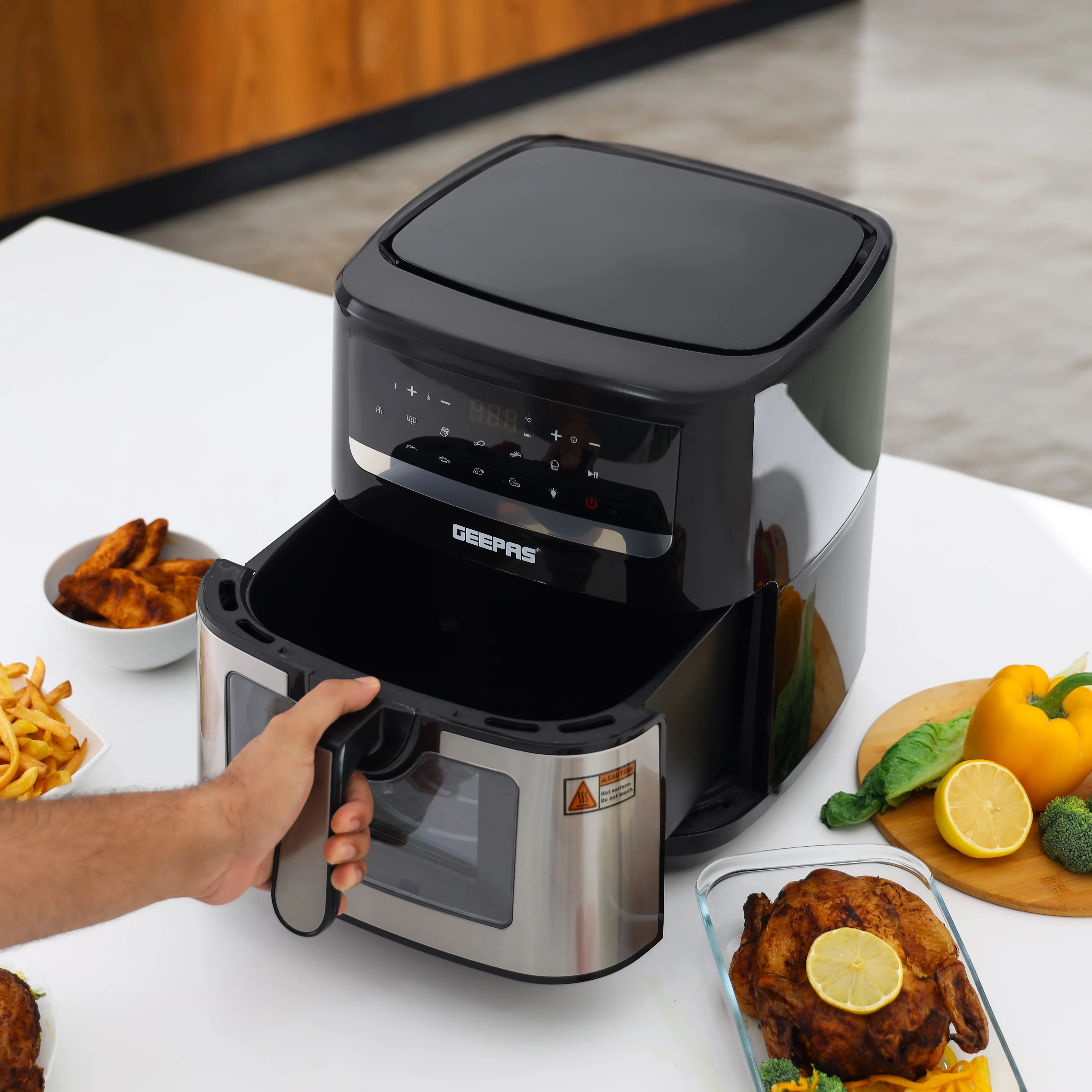 Geepas Double Heating Digital Air Fryer GAF37544 | 9.2L| Vortex Frying Technology| Digital Display| 1–60 Min Timer| 50–200°C| 9 Preset Programs|2 Years Warranty - Image 5