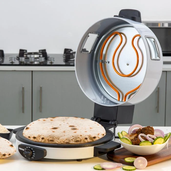 Geepas Arabic Bread Maker, 30cm Non-Stick Baking Plate, GBM63036 | Halogen Tube & Stainless Steel Heating Coil | Adjustable Double Thermostat for Perfect Cooking
