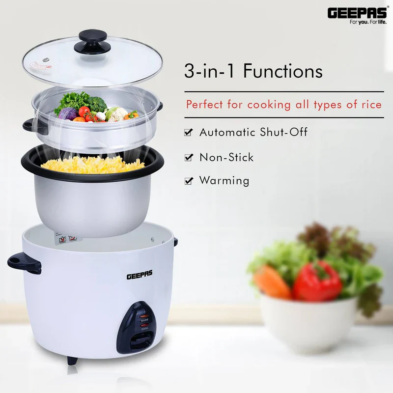 Geepas Automatic Rice Cooker GRC35011 | 1.5L Capacity | 500W Power | 3-in-1 Function Cook, Steam & Keep Warm | Durable Non-Stick Inner Pot | 2 Years Warranty - Image 5