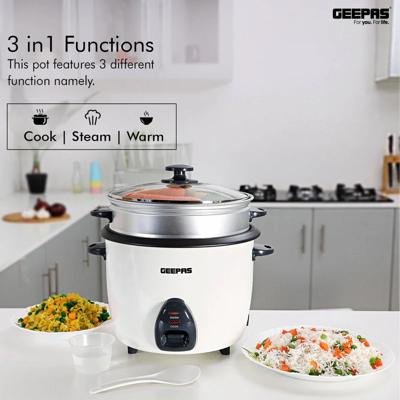 Geepas Automatic Rice Cooker GRC4326 | 2.2L Capacity | 3-in-1 Function – Cook, Steam & Keep Warm | Non-Stick Inner Pot, Easy to Clean & Durable Design | 2 Years Warranty - Image 3