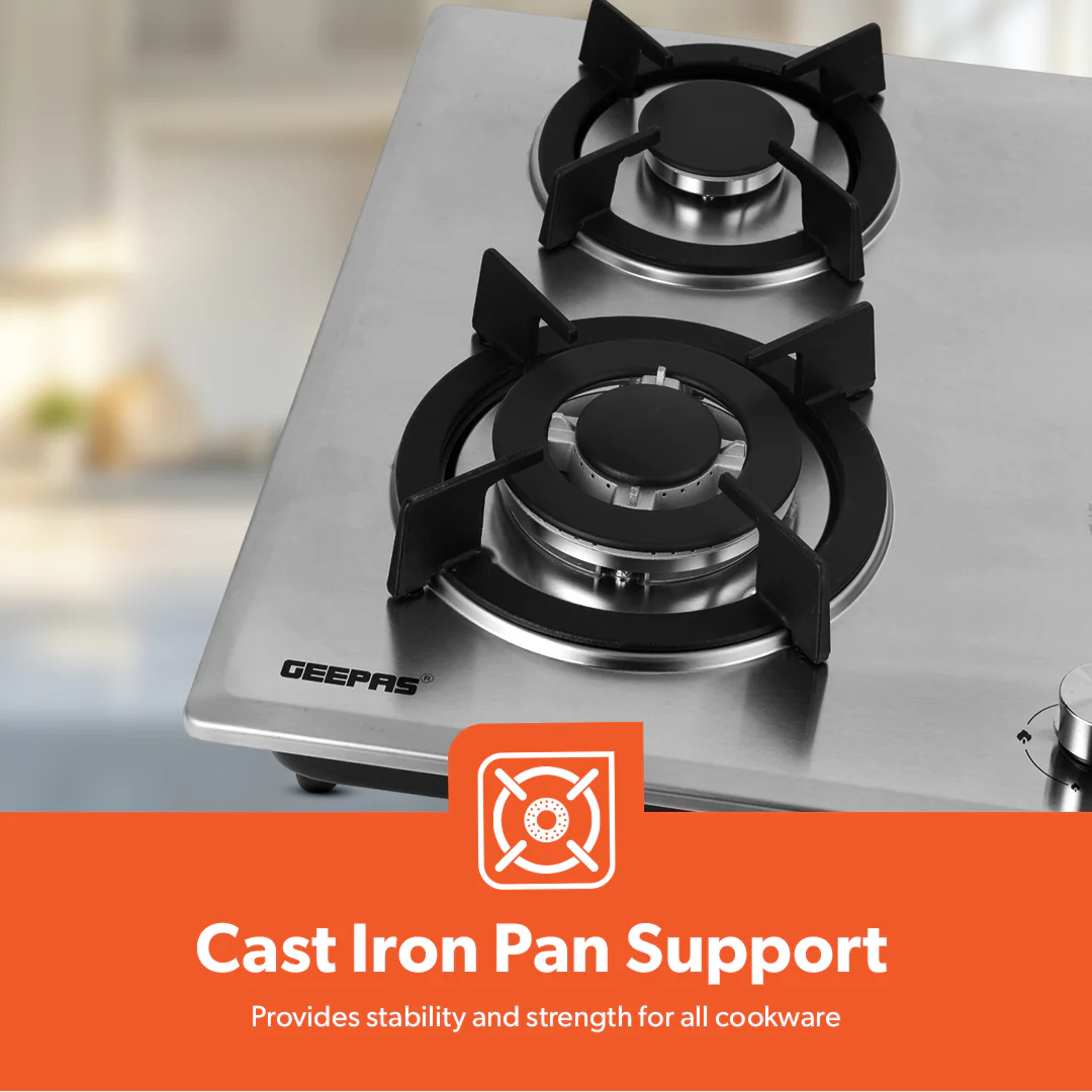 Geepas Built-In Gas Hob GGC31026 | 4 Burner Stainless Steel Gas Stove with Auto Ignition| Durable Cast Iron Pan Support | Easy-to-Clean Design & 2 Years Warranty - Image 6