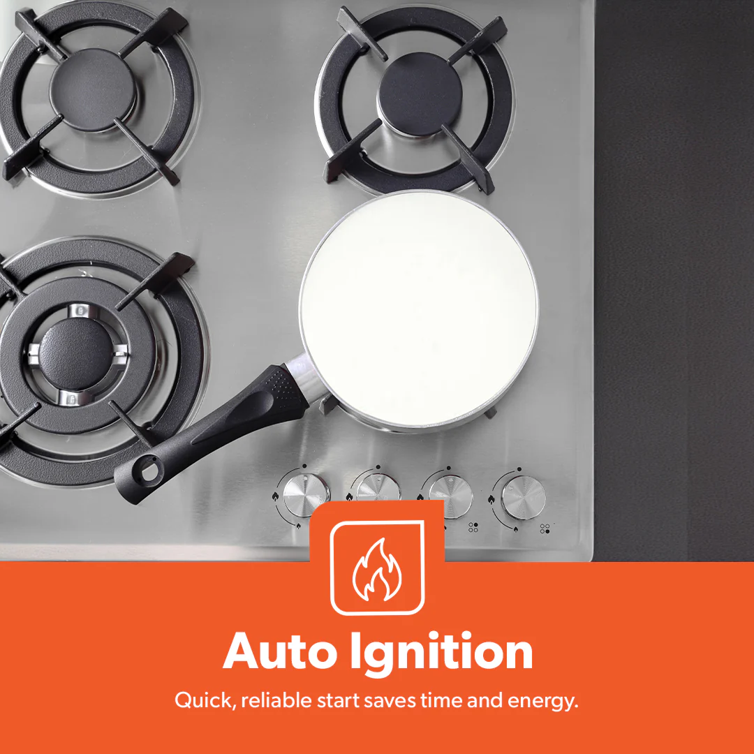 Geepas Built-In Gas Hob GGC31026 | 4 Burner Stainless Steel Gas Stove with Auto Ignition| Durable Cast Iron Pan Support | Easy-to-Clean Design & 2 Years Warranty - Image 7