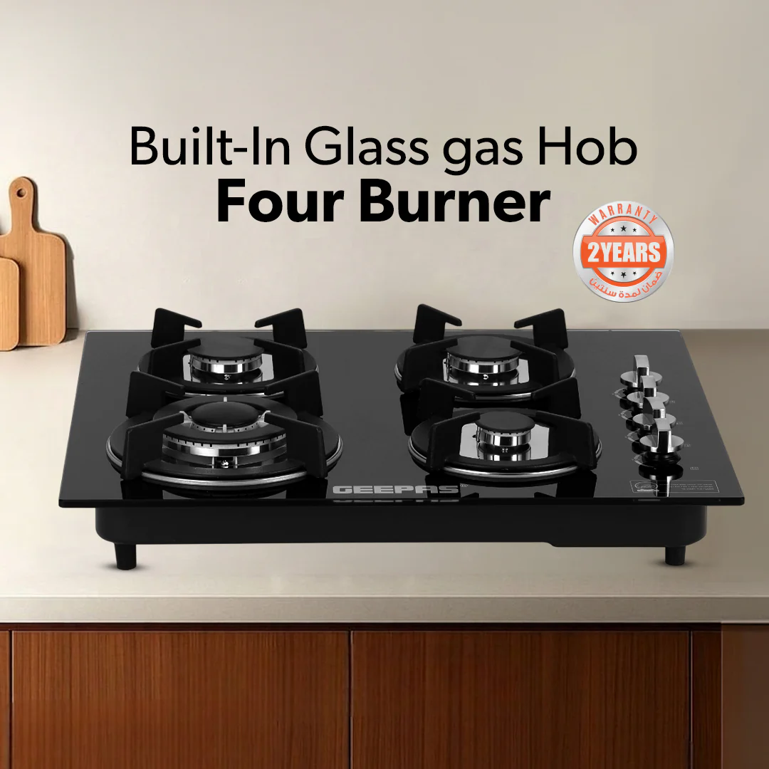 Geepas GGC31050FFD Built-in Glass Gas Hob | 4  Burners | Auto Ignition System | Flame Failure Safety Device (FFD) | Durable Design | Energy Efficient | 2 Years Warranty - Image 2
