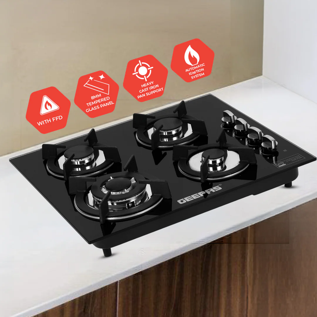 Geepas GGC31050FFD Built-in Glass Gas Hob | 4  Burners | Auto Ignition System | Flame Failure Safety Device (FFD) | Durable Design | Energy Efficient | 2 Years Warranty - Image 3