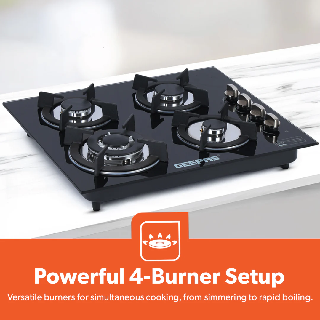 Geepas GGC31050FFD Built-in Glass Gas Hob | 4  Burners | Auto Ignition System | Flame Failure Safety Device (FFD) | Durable Design | Energy Efficient | 2 Years Warranty - Image 5