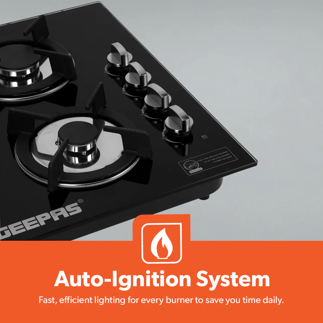 Geepas GGC31050FFD Built-in Glass Gas Hob | 4  Burners | Auto Ignition System | Flame Failure Safety Device (FFD) | Durable Design | Energy Efficient | 2 Years Warranty - Image 7