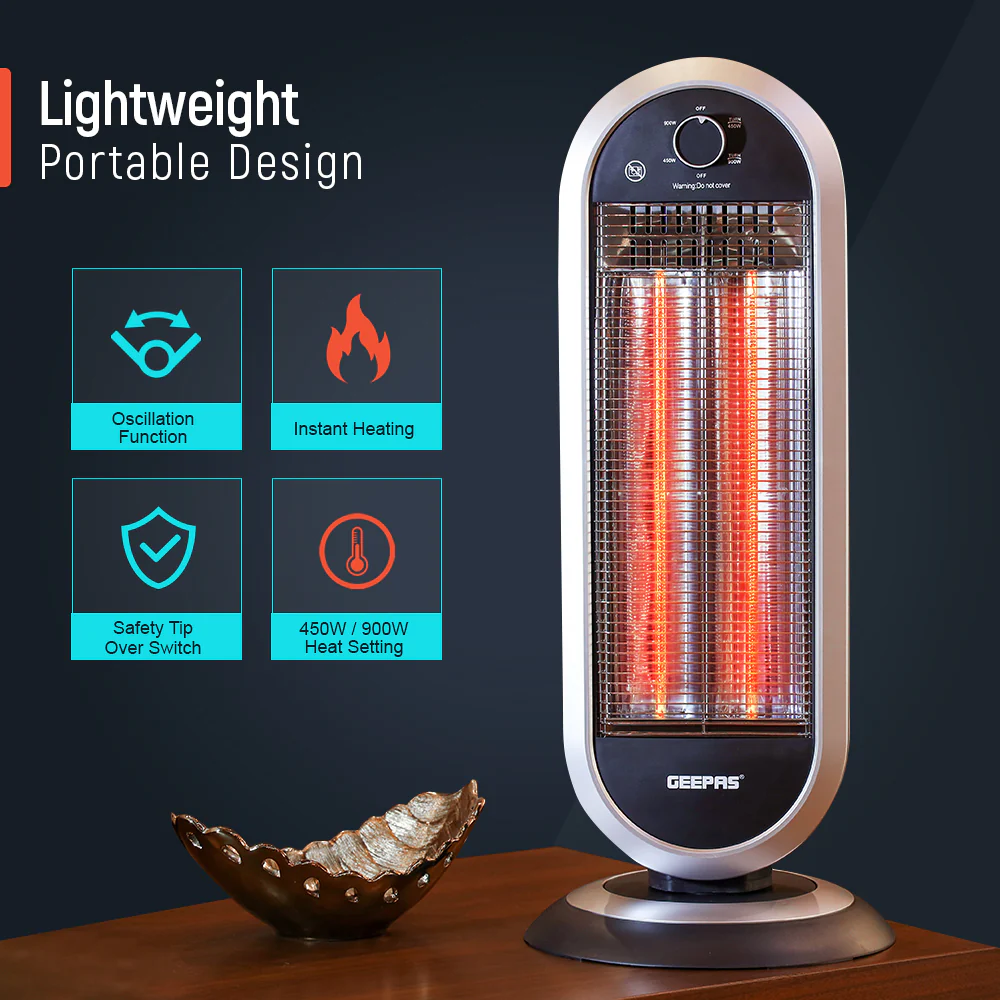 Geepas Carbon Heater GCH28531 | Instant Heating with Adjustable Power Settings| Safety Tip-Over Protection| Durable Design for Home & Office Use| 2 Years Warranty - Image 4