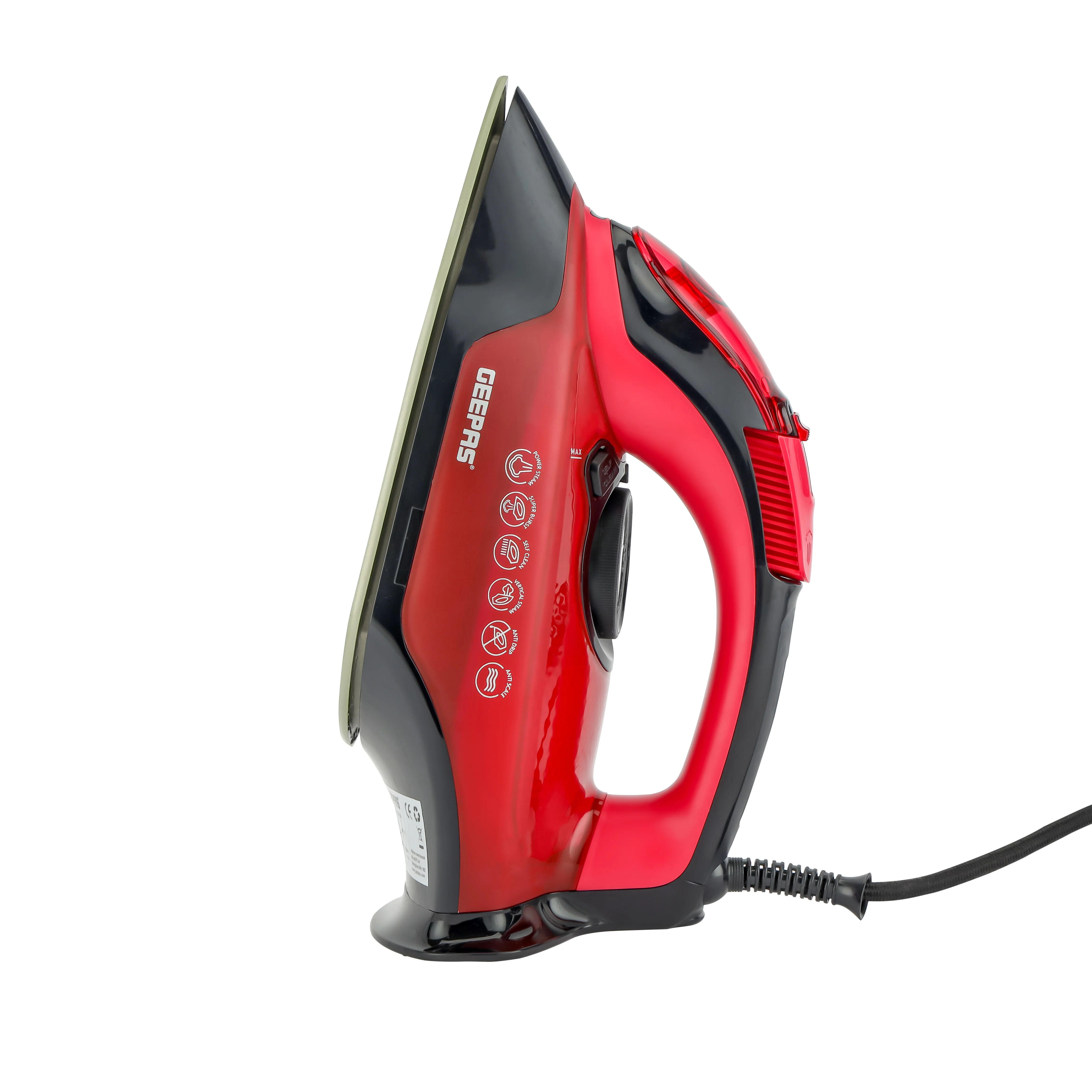 Geepas Ceramic Steam Iron GSI24026 | 3100W, Ceramic Soleplate, Anti-Calc & Anti-Drip, 350ml Tank, Comfortable Handle, Multi-Function, 2-Year Warranty, Red/Black - Image 2