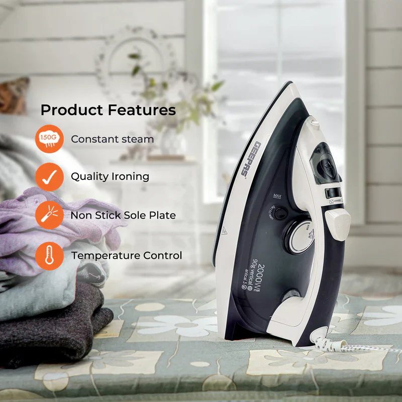 Geepas GSI7788 Ceramic Steam Iron 2000W- Temperature Control for Wet/Dry Crease Free Ironing | Steam Function & Self Cleaning Function | 2 Years Warranty - Image 3