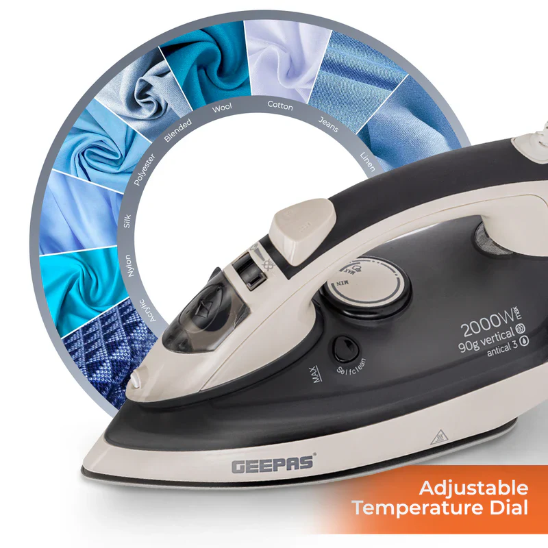 Geepas GSI7788 Ceramic Steam Iron 2000W- Temperature Control for Wet/Dry Crease Free Ironing | Steam Function & Self Cleaning Function | 2 Years Warranty - Image 4