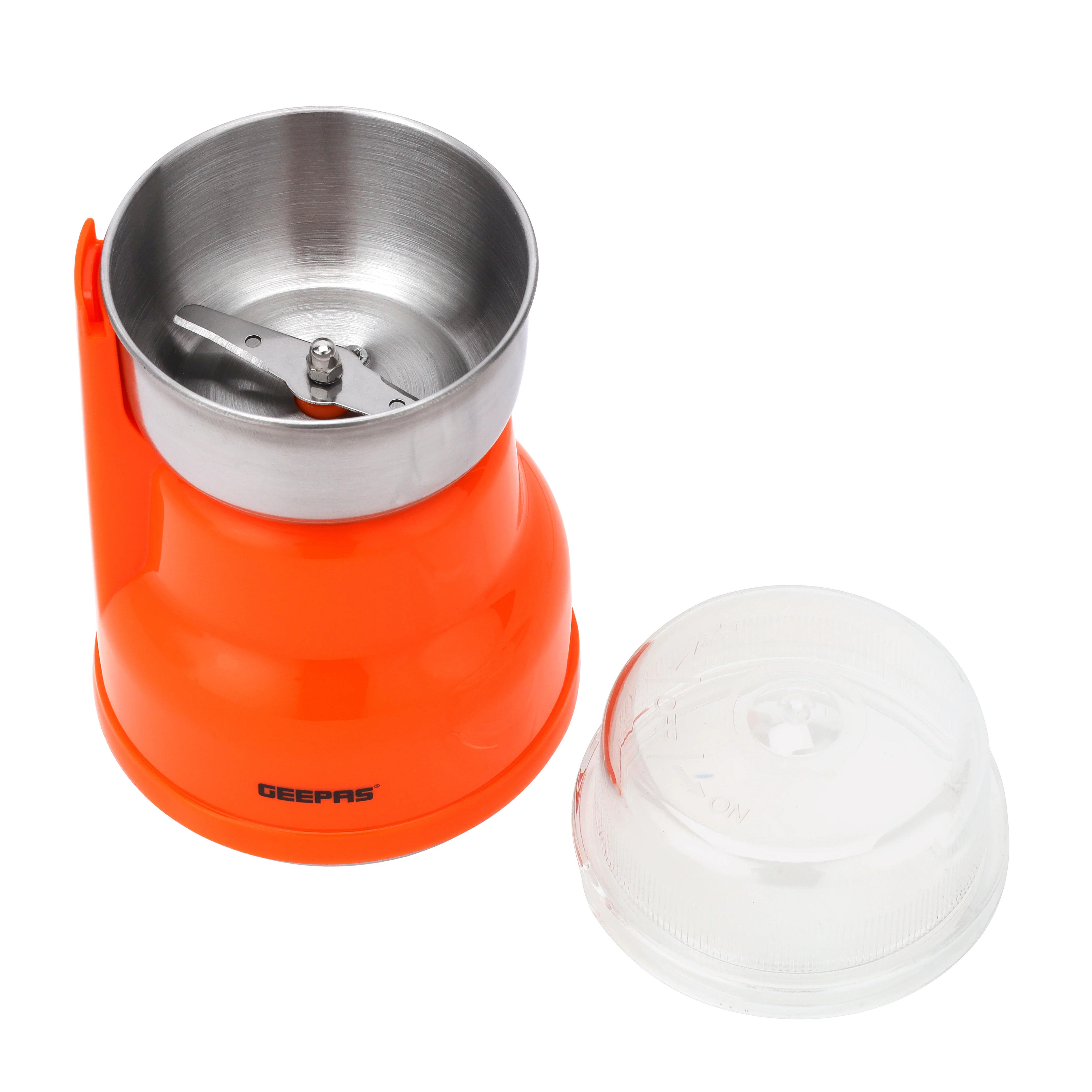 Geepas Coffee Grinder- GCG41018/40g Capacity, 150W Powerful Motor, Durable Jar and Blade/Ergonomic Grip, Perfect for Grinding Coffee Beans /Orange, 2 Years Warranty - Image 4