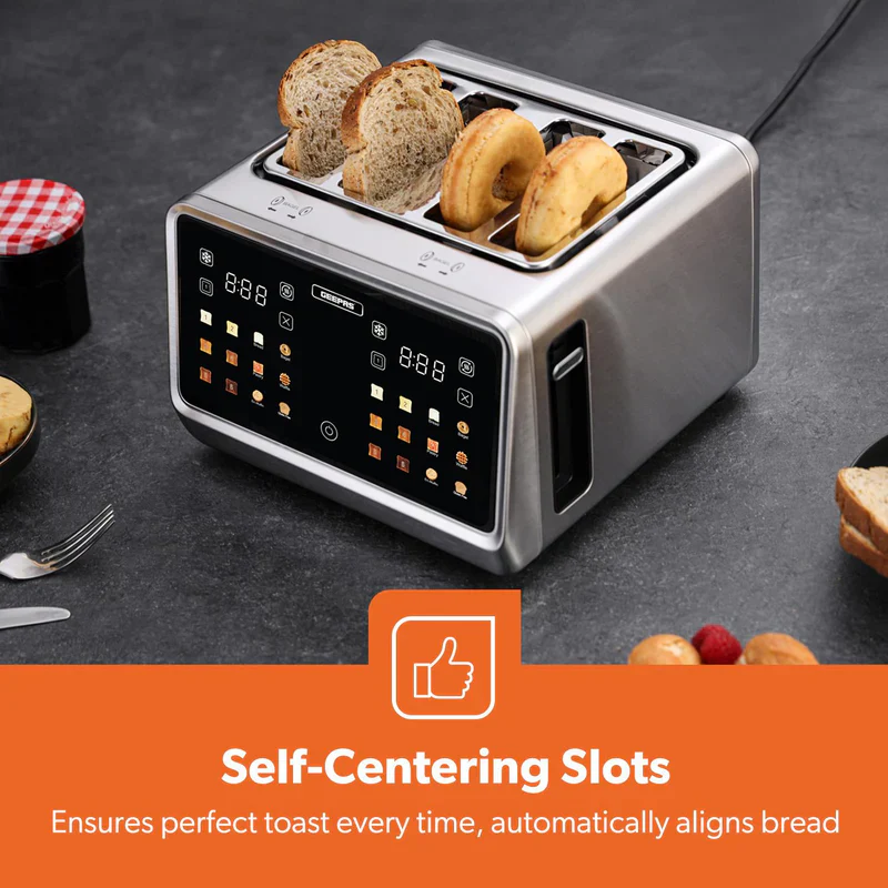 Geepas Digital 4-Slice Toaster- GBT36569UK/ 6 Modes, Removable Crumb Tray and Stainless Steel Housing, Defrost, Reheat and Cancel Functions/  2 Years Warranty, Silver - Image 8