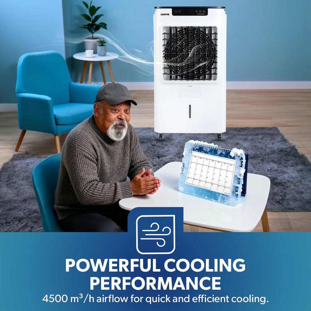 Geepas GAC9495 Digital Air Cooler | 45L Large Water Tank |  3 Adjustable Wind Speeds|  Powerful 4500m³/h Airflow |  Energy Efficient Cooling System |  2 Years Warranty - Image 3