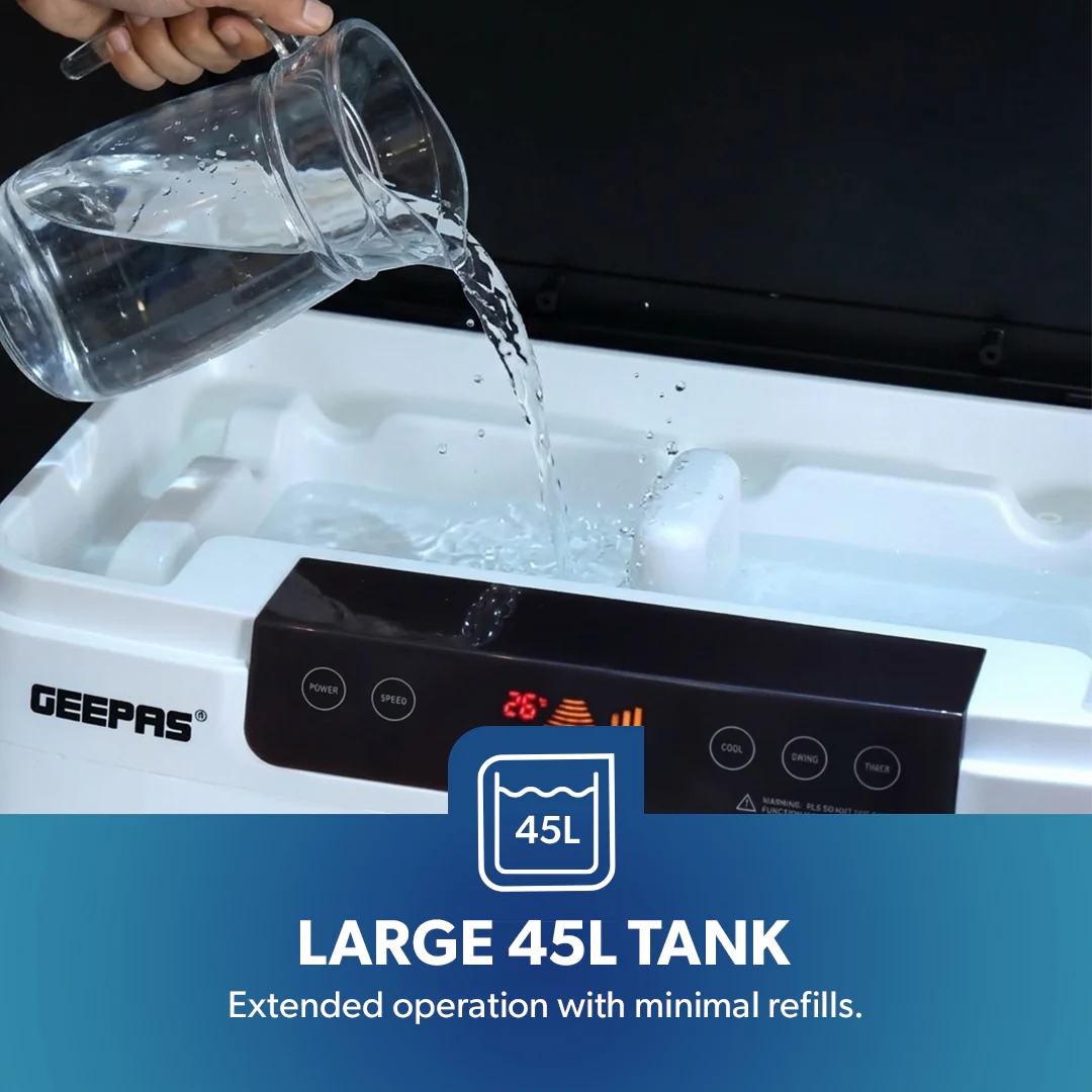 Geepas GAC9495 Digital Air Cooler | 45L Large Water Tank |  3 Adjustable Wind Speeds|  Powerful 4500m³/h Airflow |  Energy Efficient Cooling System |  2 Years Warranty - Image 4