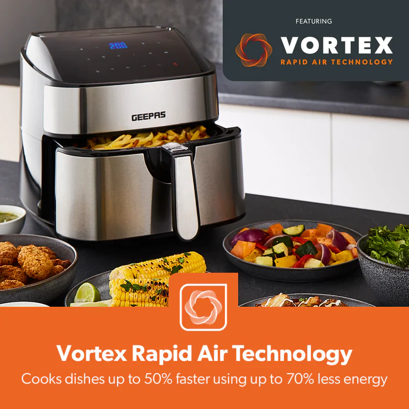 Geepas Digital Air Fryer GAF37530UK | 7.5L Capacity with 5.5L Basket, Vortex Technology, Digital Touch Screen, 10 Preset Modes, 1–60 Min Timer, 2 Years Warranty - Image 3