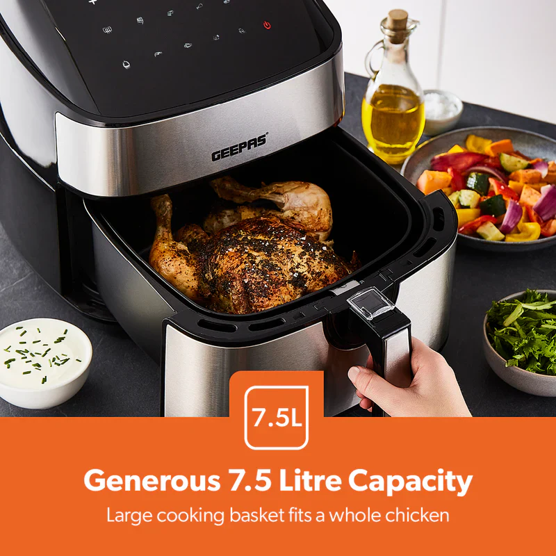 Geepas Digital Air Fryer GAF37530UK | 7.5L Capacity with 5.5L Basket, Vortex Technology, Digital Touch Screen, 10 Preset Modes, 1–60 Min Timer, 2 Years Warranty - Image 4