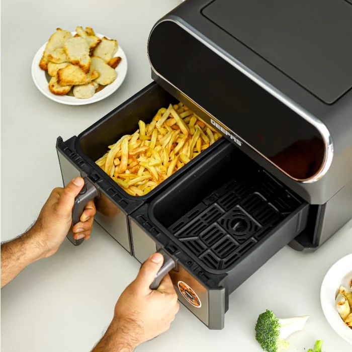 Geepas Digital Air Fryer GAF37533 | 8.0L with Dual 4.0L Baskets, Vortex Air Frying Technology, Digital Display, Dehydrate, 1–60 Min Timer, 200°C, 2 Years Warranty - Image 2