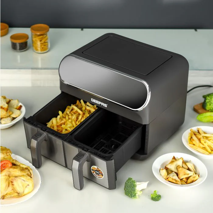 Geepas Digital Air Fryer GAF37533 | 8.0L with Dual 4.0L Baskets, Vortex Air Frying Technology, Digital Display, Dehydrate, 1–60 Min Timer, 200°C, 2 Years Warranty - Image 4