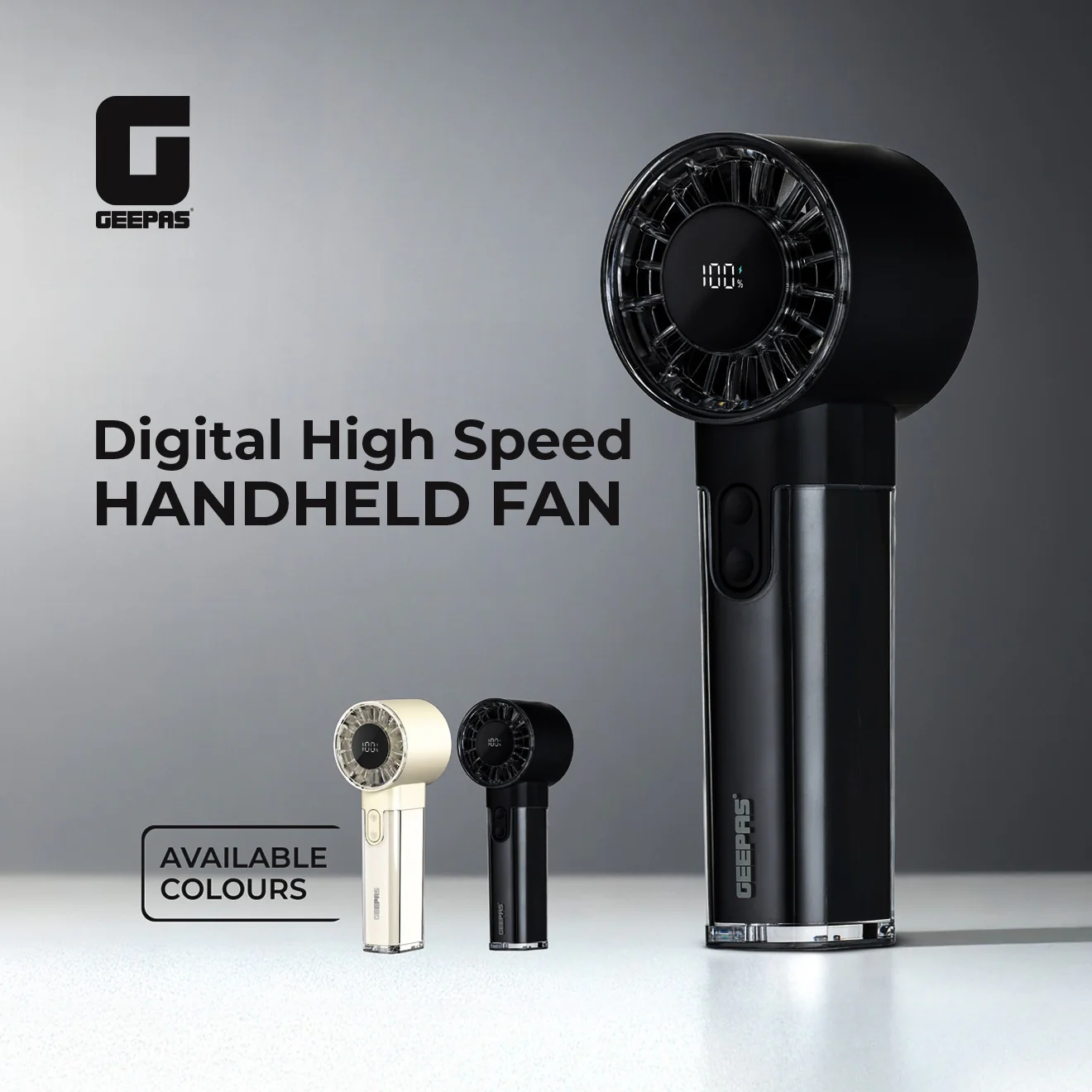 Geepas Digital High Speed Handheld Fan- GF21226/ 100 Wind Levels, 2-10 Hours Long Working Time/ Small, Lightweight, Portable Design, for Women and Men, Makeup Artist - Image 3
